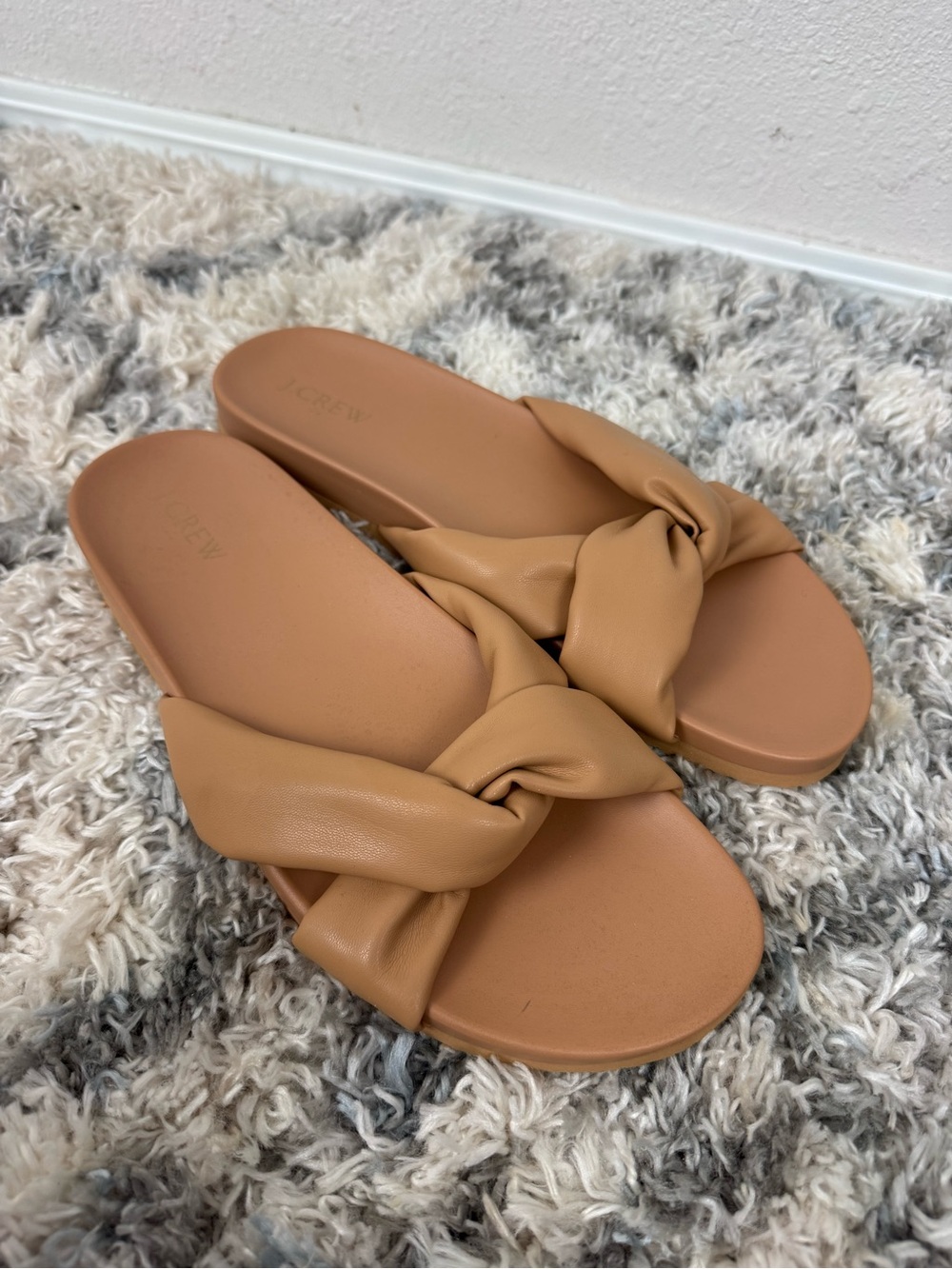 J.Crew Faux Leather Criss Cross Slip On Sandals Shoes Summer Neutral